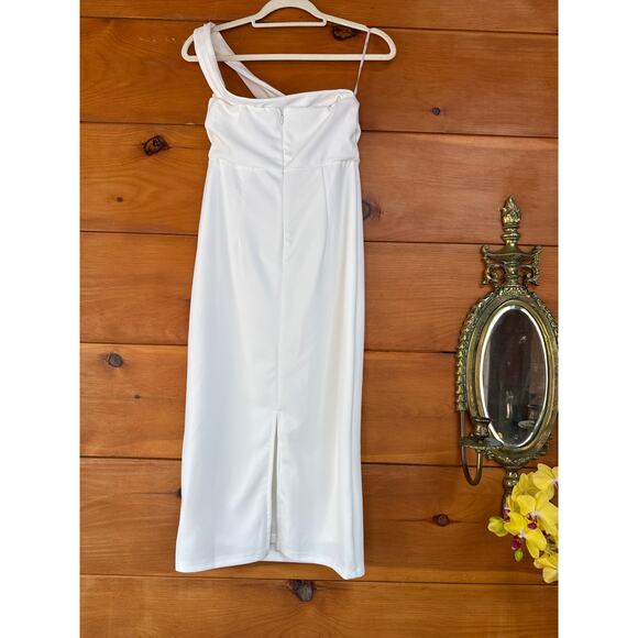 Lulus Hold Your Attention Ivory One-Shoulder Sleeveless Midi Dress Wedding Sz L - Picture 5 of 5